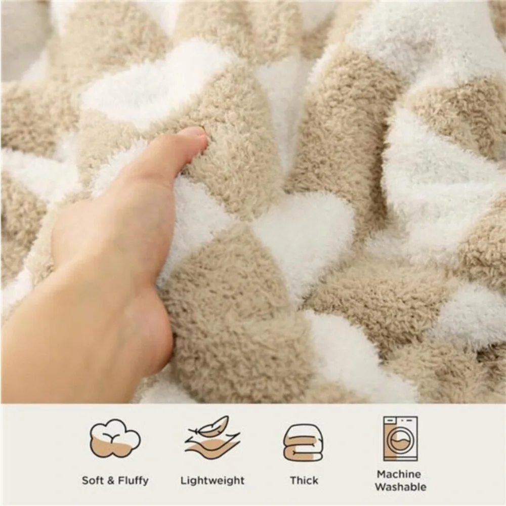 Throw Blanket for Couch Bed Sofa - Super Soft, Beige, Checkered Throw 60x70 new